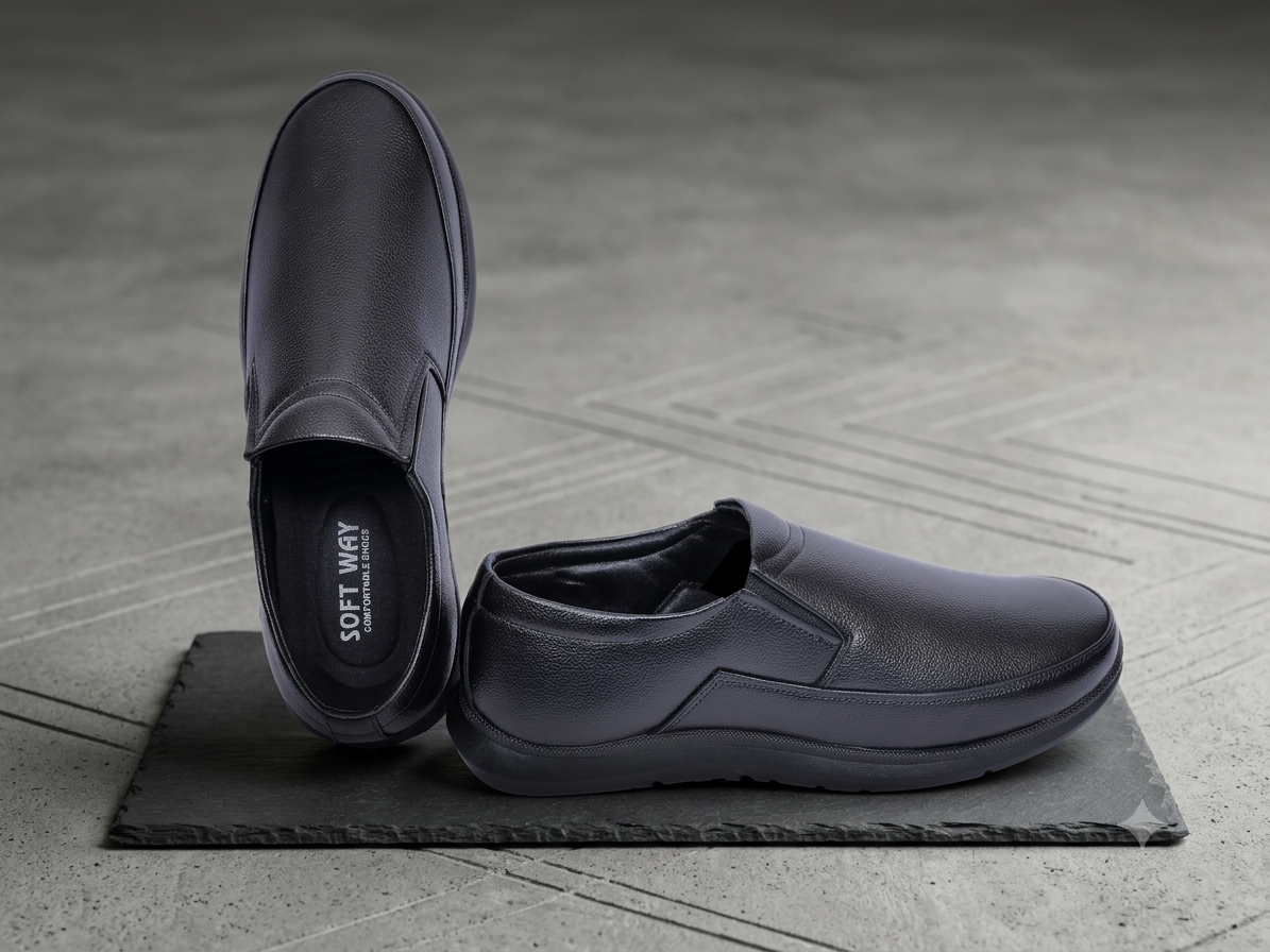 Men’s Black Textured Slip-On Comfort Shoes