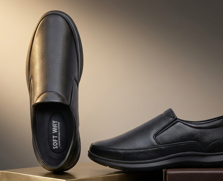 Men’s Textured Black Slip-On Italian Style Comfort Shoes