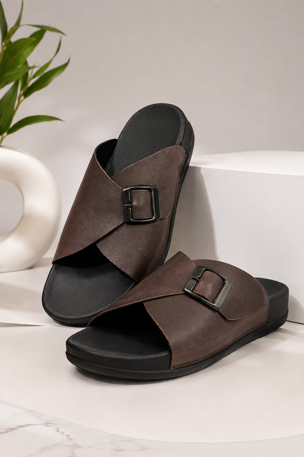 Men’s Premium Buckle Slip-On Sandals | Stylish Casual & Formal Footwear