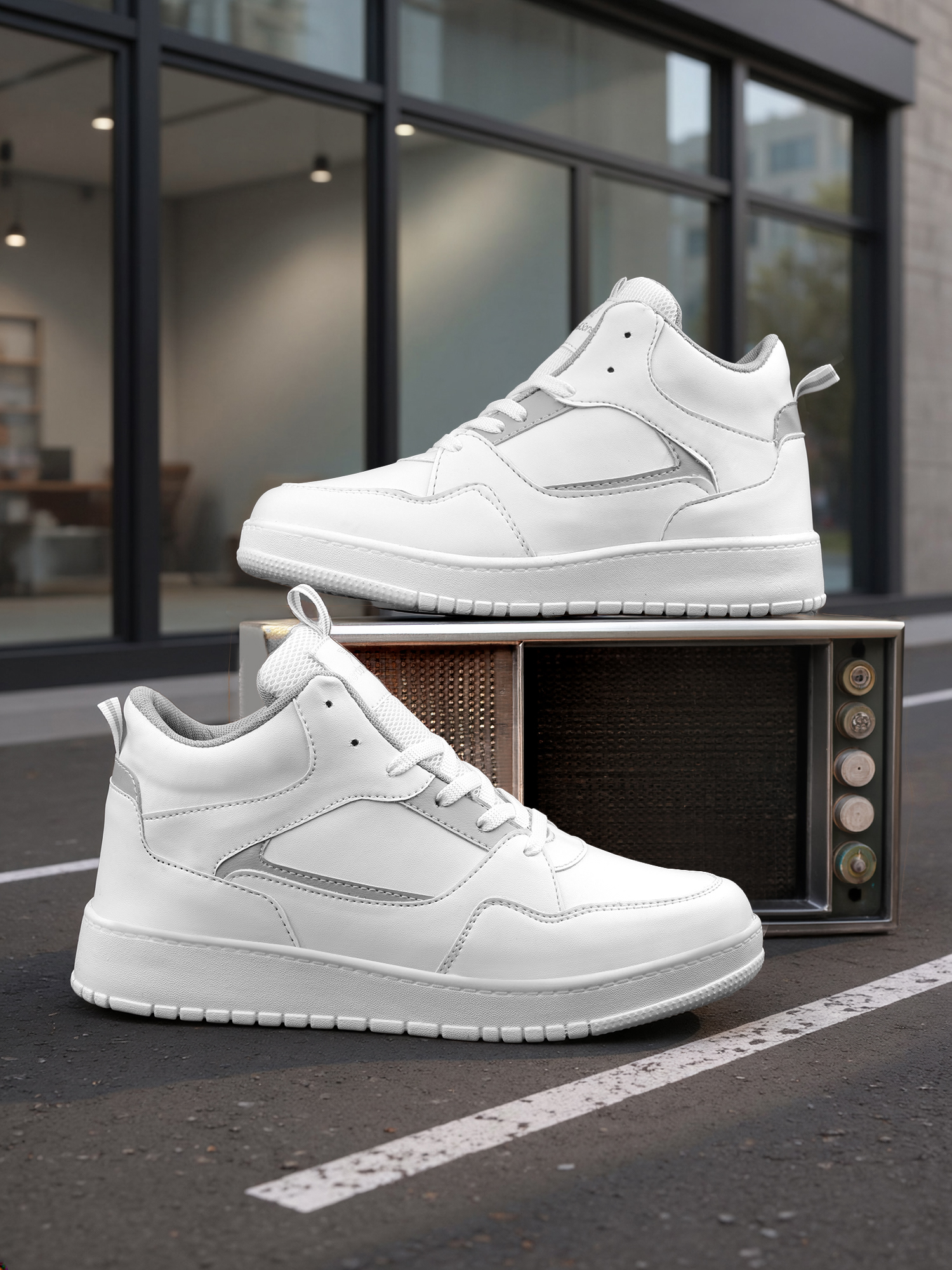 Kardam&Sons Men's White High Top Sneakers | Stylish Lace-Up Casual Sports Shoes