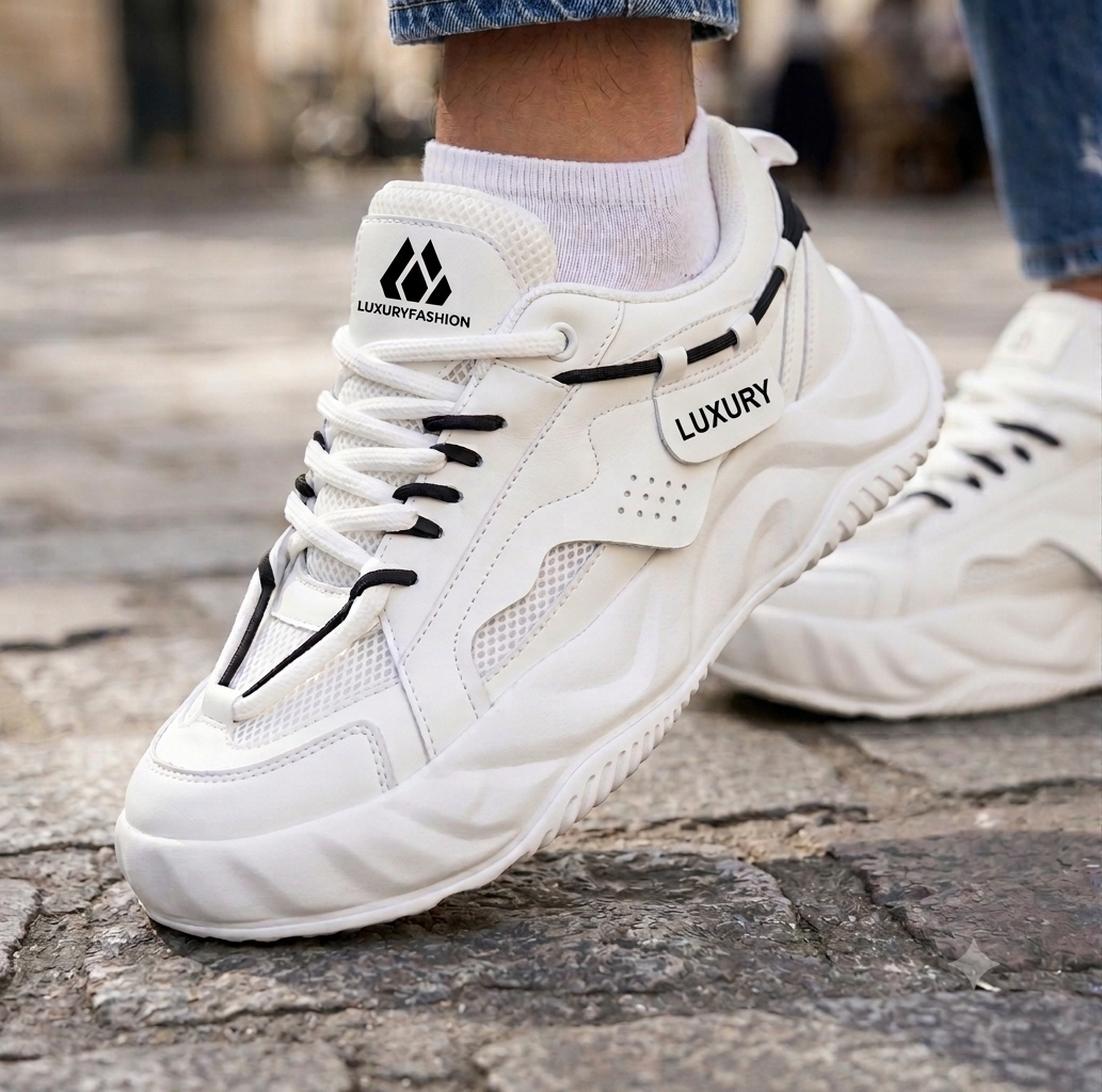 Kardam&Sons Men's White High Top Sneakers | Stylish Lace-Up Casual Sports Shoes