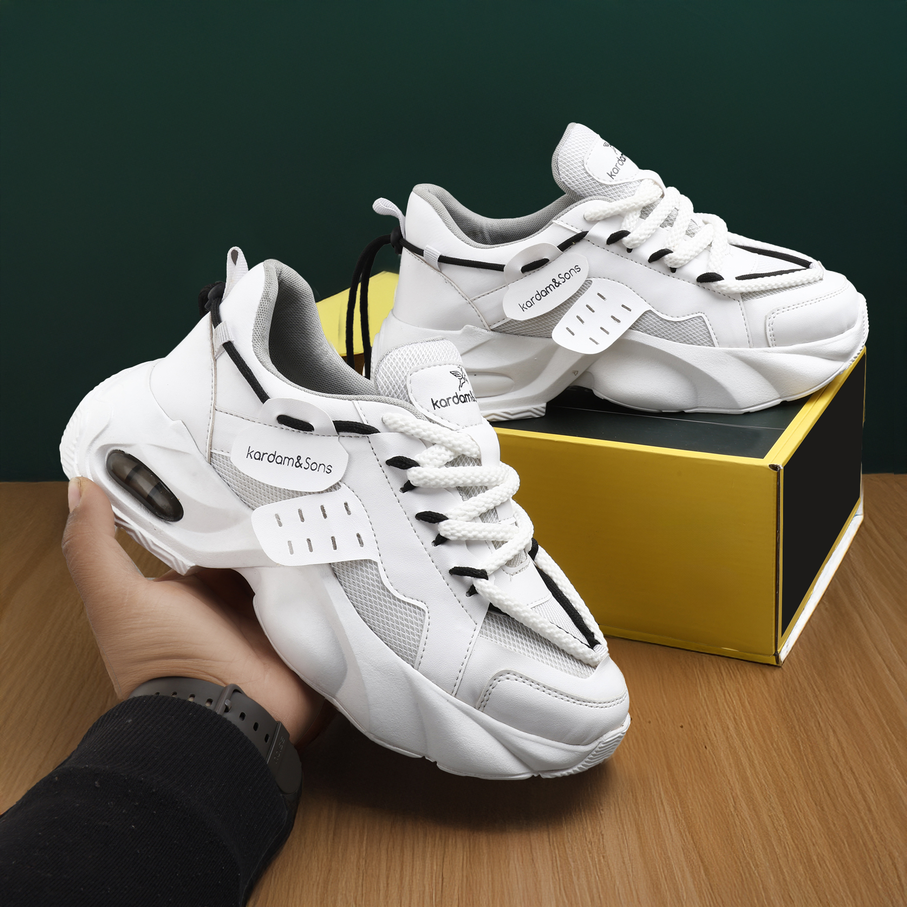Kardam&Sons Men's White High Top Sneakers | Stylish Lace-Up Casual Sports Shoes