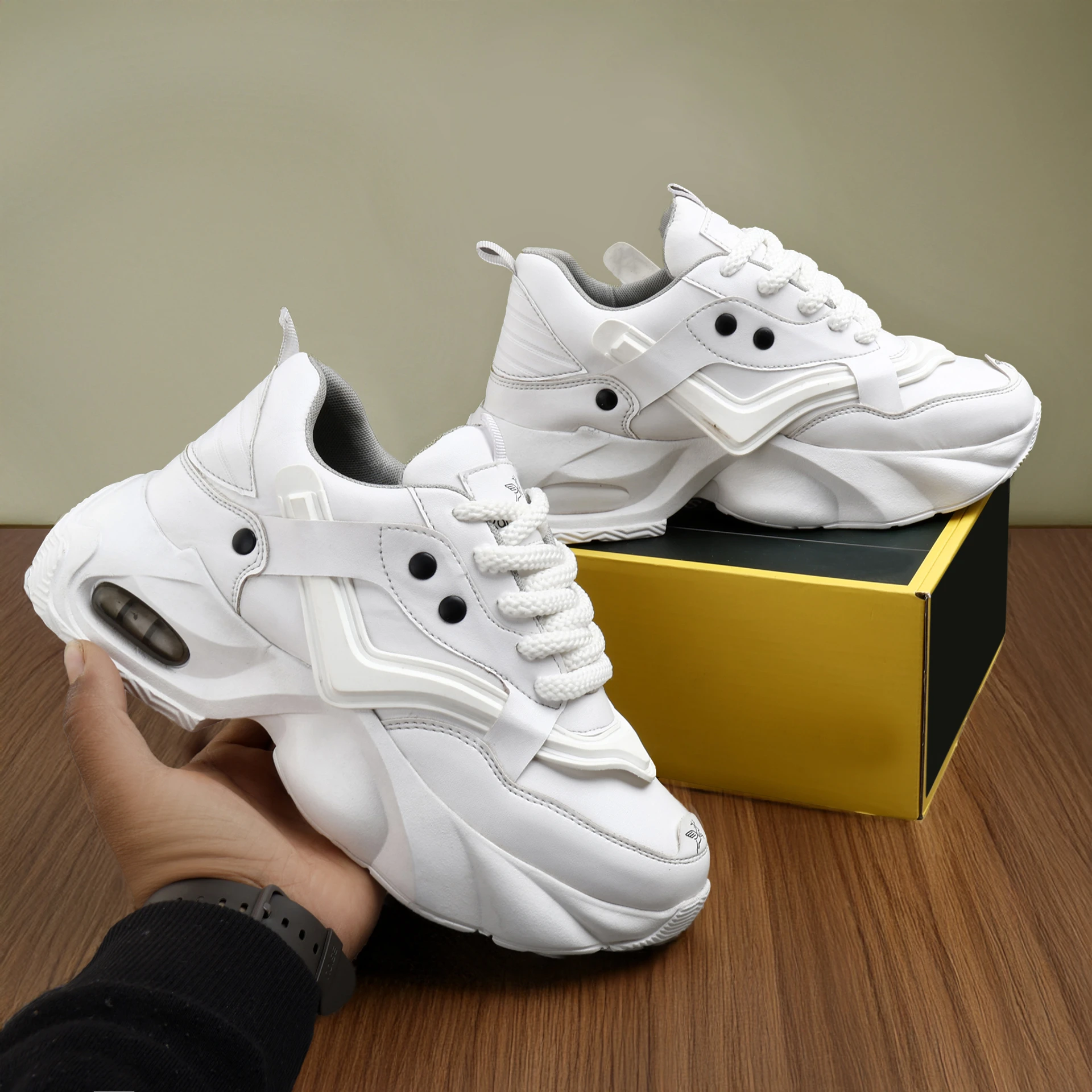 Kardam&Sons Men's White High Top Sneakers | Stylish Lace-Up Casual Sports Shoes