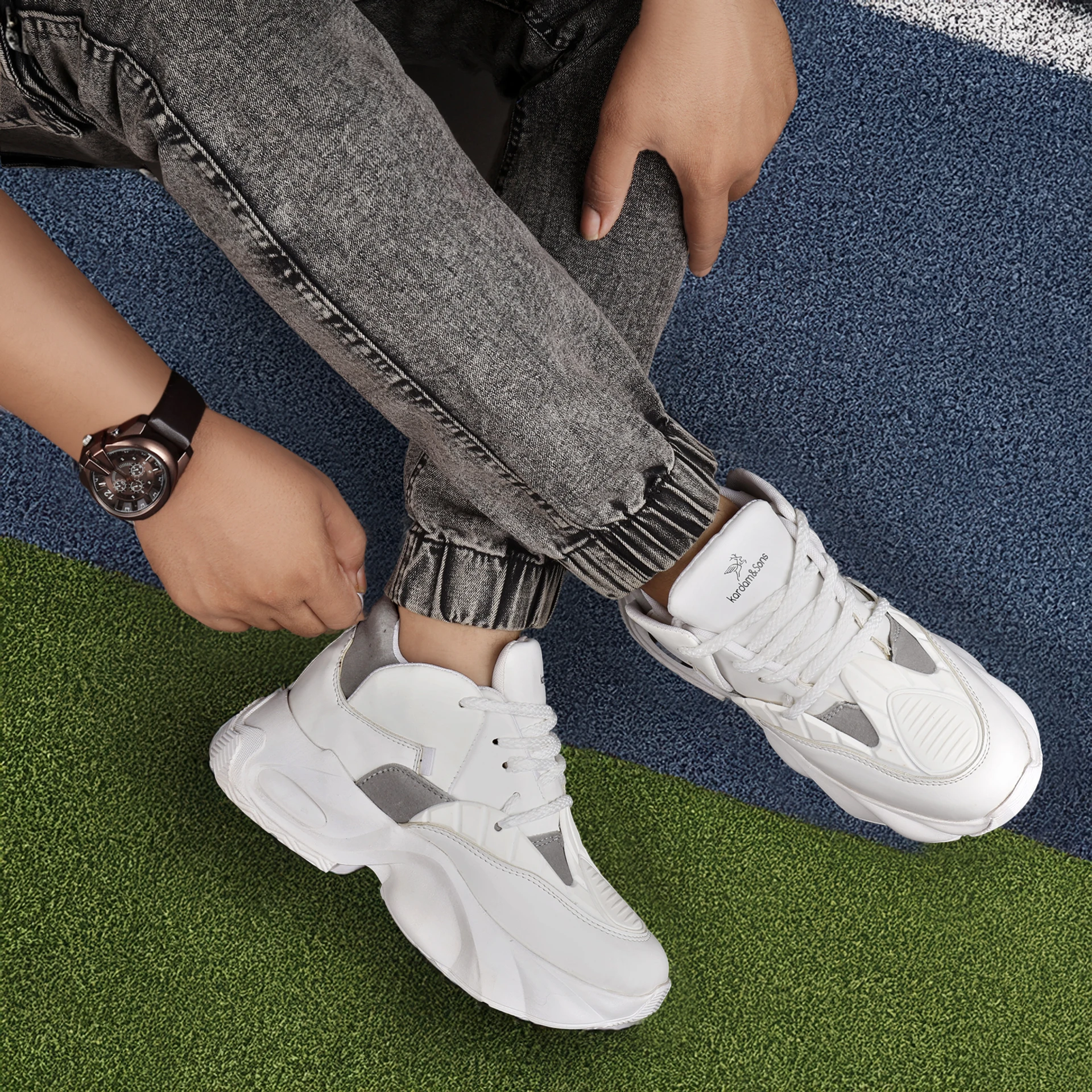 Kardam&Sons Men's White High Top Sneakers | Stylish Lace-Up Casual Sports Shoes