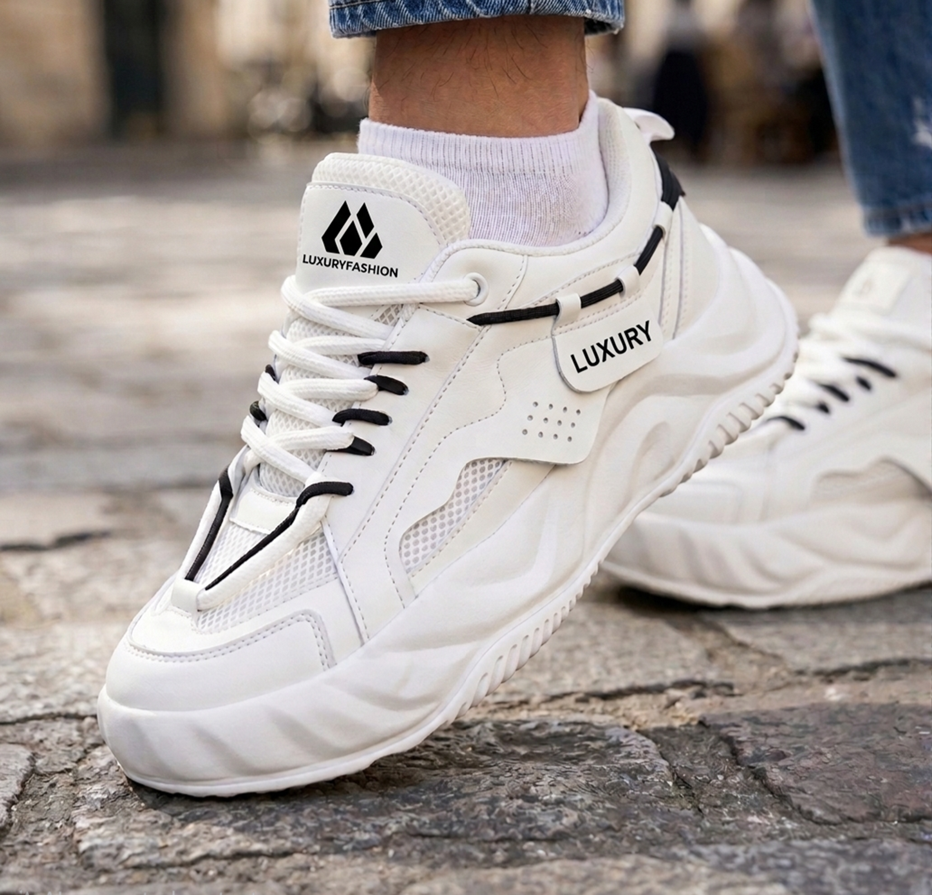 Kardam&Sons Men's White High Top Sneakers | Stylish Lace-Up Casual Sports Shoes