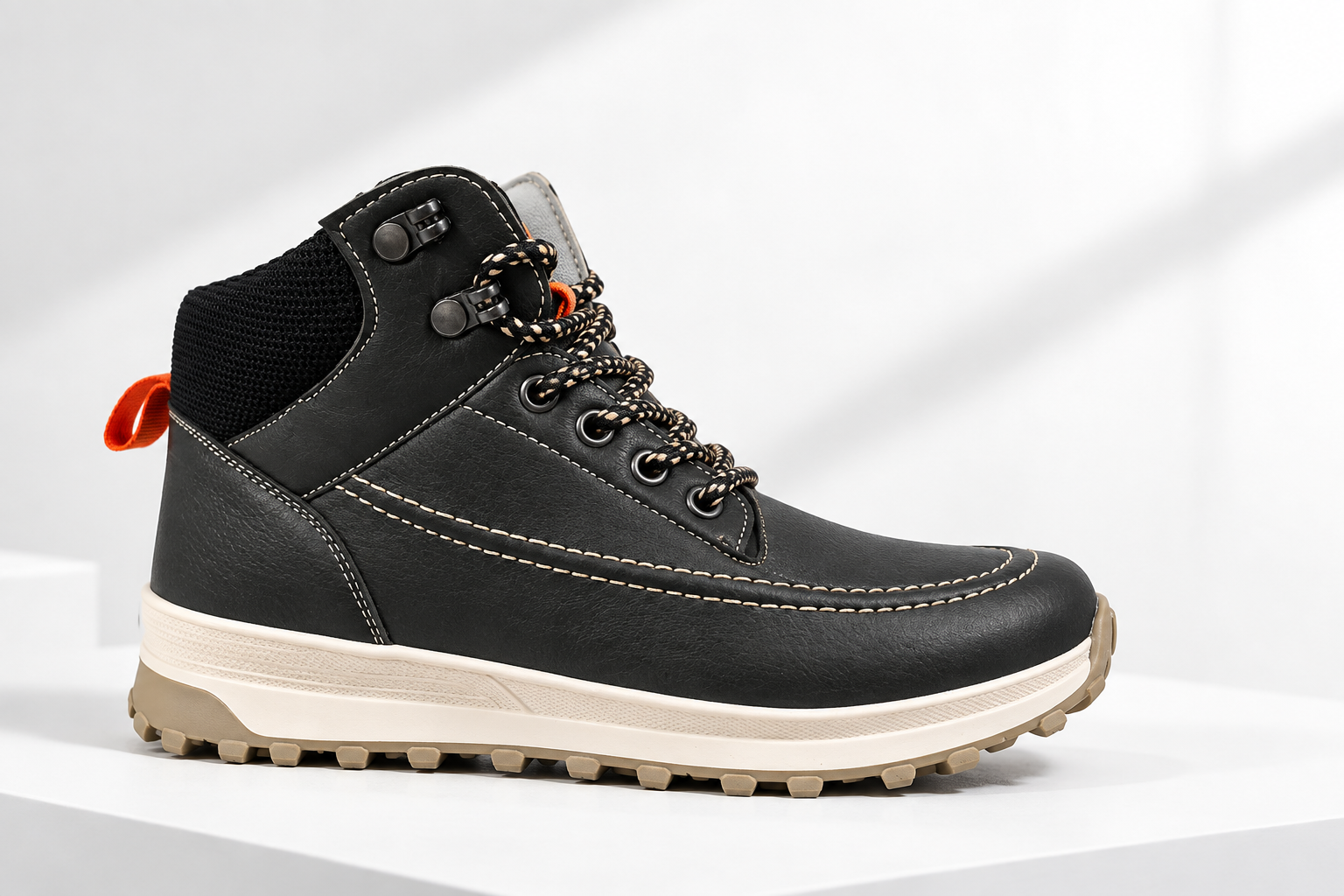 Men’s High-Top Casual Leather Shoes | Lace-Up Ankle Boots | Rugged TPR